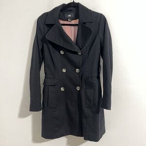 H&M Double Breasted Blazer Jacket Women Size 6 Black Button Lined Preppy Cotton